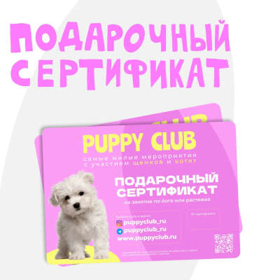 Сертификат на йогу с щенками Puppy  Club