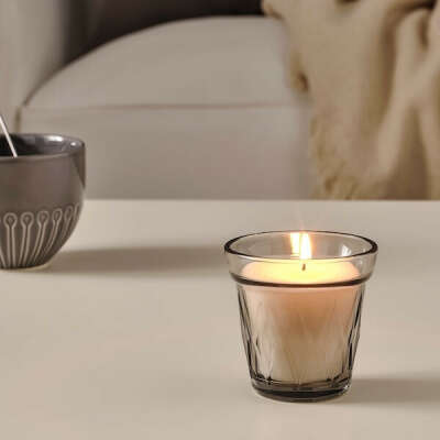 ВЭЛЬДОФТ Ароматическая свеча в стакане, Соленая карамель серый, серый купить онлайн в интернет-магазине - IKEA