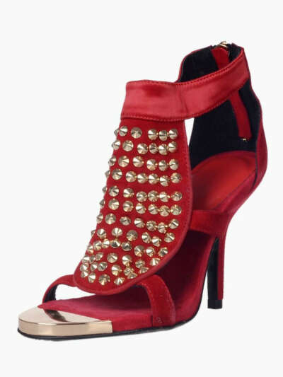 Red Suede Studs Heeled Sandals - Choies.com