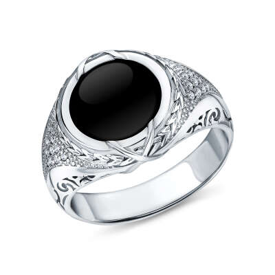Серебряное кольцо с фианитами и ониксом