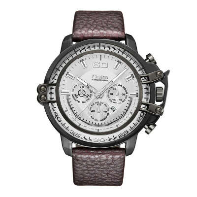 Oulm Top Men&#039;s Sports Casual Genuine Leather Strap Military Quartz Luxury Wristwatch - Top Dudes