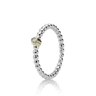PANDORA | Серебряное кольцо 925, золото 585, бриллиант  0.03 карата