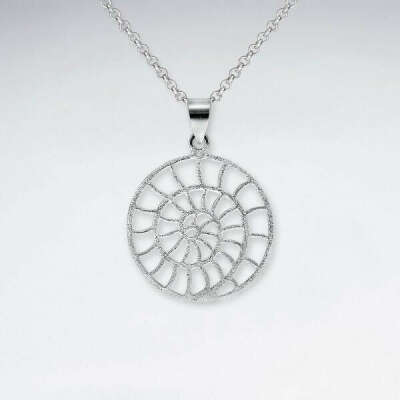 Matte Fossil Shell Circle Pendant - Sterling Silver