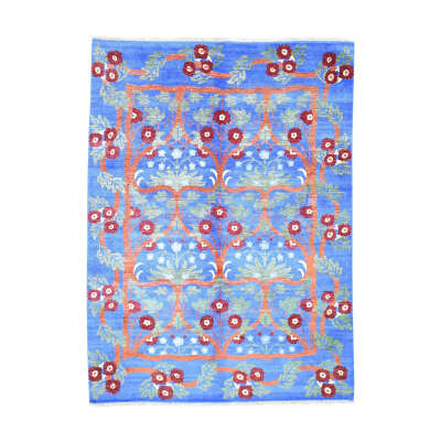 5&#039;8"x7&#039;8" Art Silk Arts and Crafts Denim Blue Hand Knotted Oriental Rug