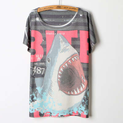 High Quality 2015 fashion summer t shirt women tops cartoon shark 3d printing o neck t shirt short sleeve camiseta mujer casual купить на AliExpress