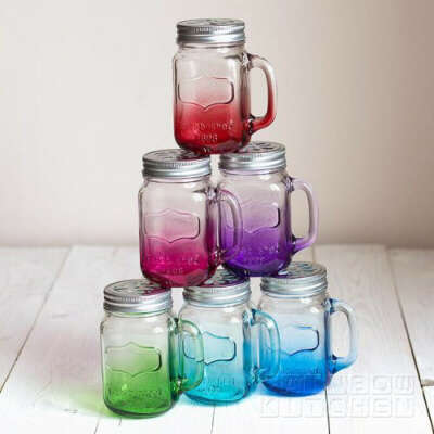 Цветные кружки с крышкой mason jars Established 1898 Леденец 0.5 л (набор из 6-ти кружек + 6 трубочек)