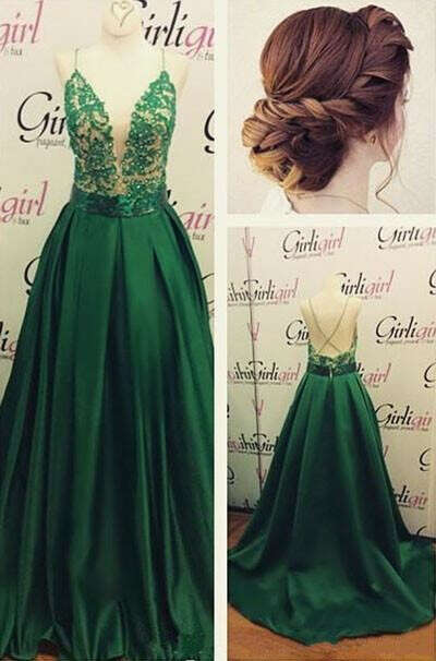 Deep V Sexy Prom Dress Green Beautiful Long Lace Prom Dress For Woman PFP1009