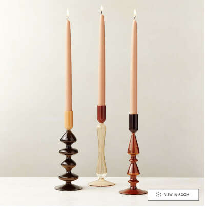 KAVA NEUTRAL GLASS TAPER CANDLE HOLDERS SET OF 3