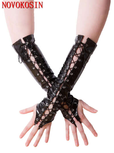 латексные перчаточки на шнуровке черные