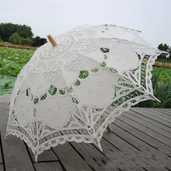 1128.67руб. 30% СКИДКА|Элегантный кружевной зонтик из хлопка с вышивкой, зонтик из слоновой кости для свадьбы|Зонтики|   | АлиЭкспресс