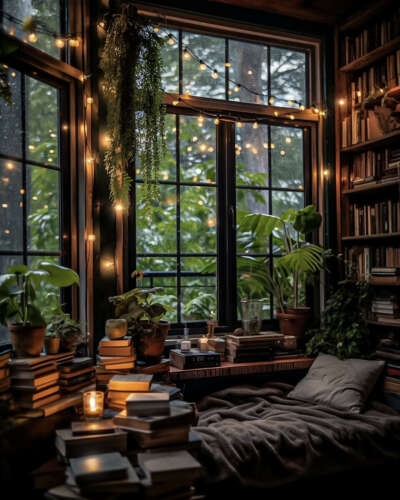 Личная спальня с видом на лес и мини-библиотекой внутри