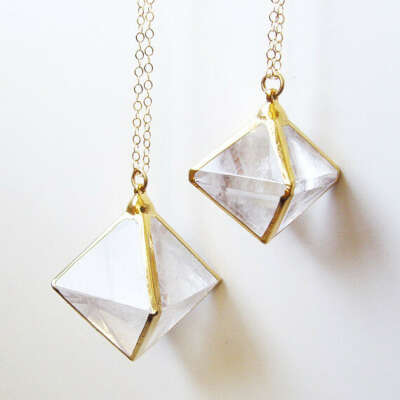 Vanilla Fluorite Pyramid Gold Necklace
