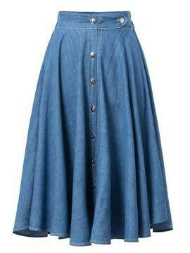 Blue High Waist Button Up Denim Skater Skirt - Choies.com