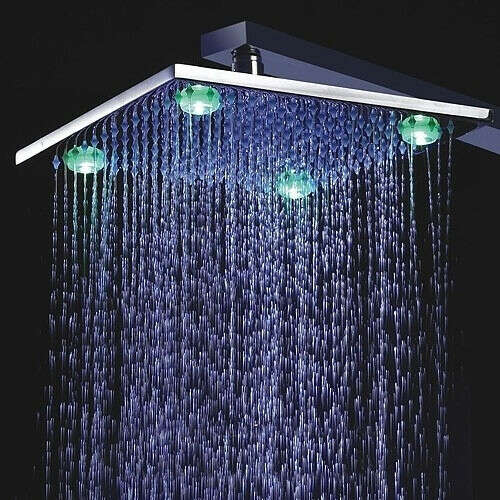 10 Inch Chromed Brass Square Shower Head With 4 LED Lights – FaucetSuperDeal.com