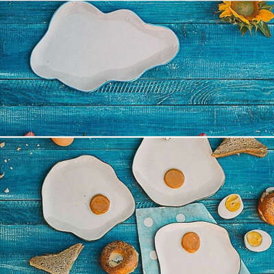 Посуда для завтрака глазунья под облаками