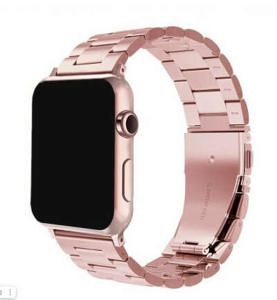 Металлический блочный (стальной) ремешок для смарт часов Apple Watch розовое золото