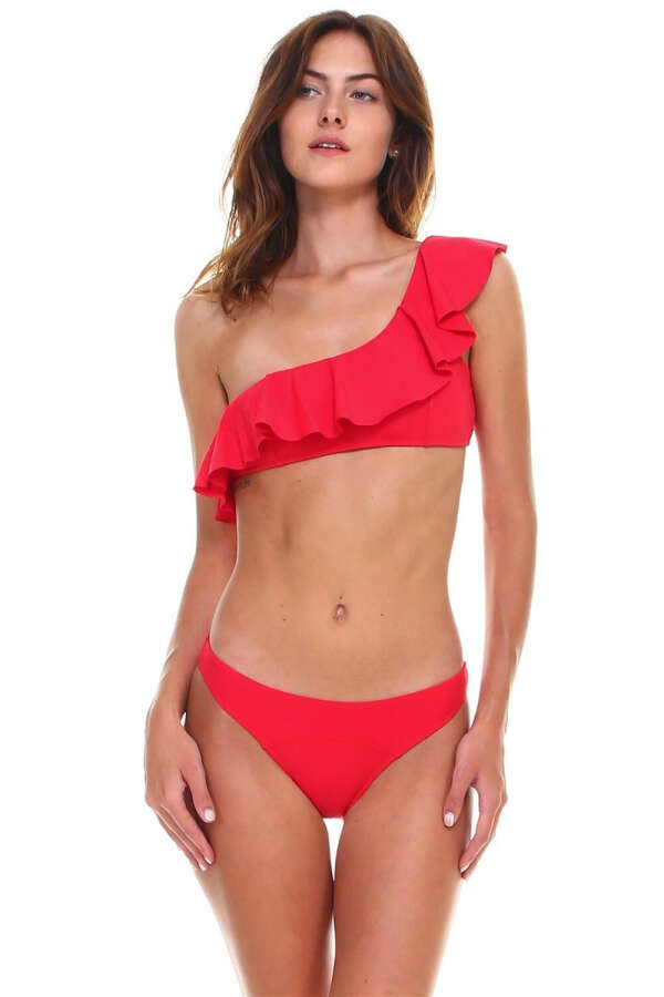 Ruffled One Shoulder Bikini Set