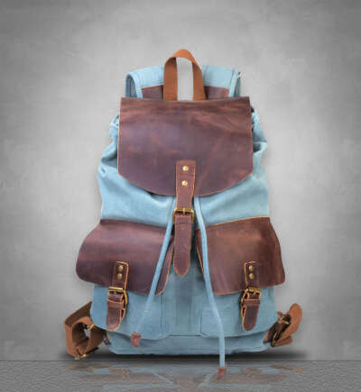 NEW Men&#039;s Vintage Canvas Genuine Leather Shoulder Bag Backpack Rucksack UK brown