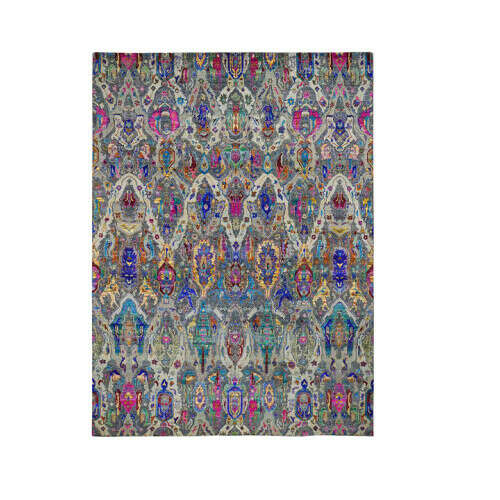 THE EMPRESS JEWELS,COLORFUL SARI SILK HAND KNOTTED ORIENTAL RUG