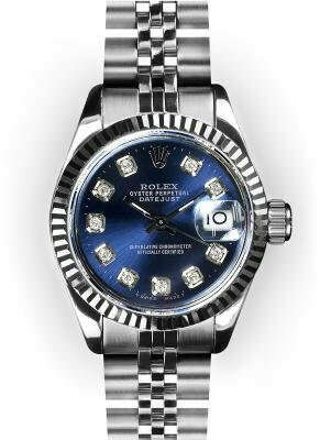 Ladies Stainless Steel Blue Dial Fluted Bezel Rolex Datejust