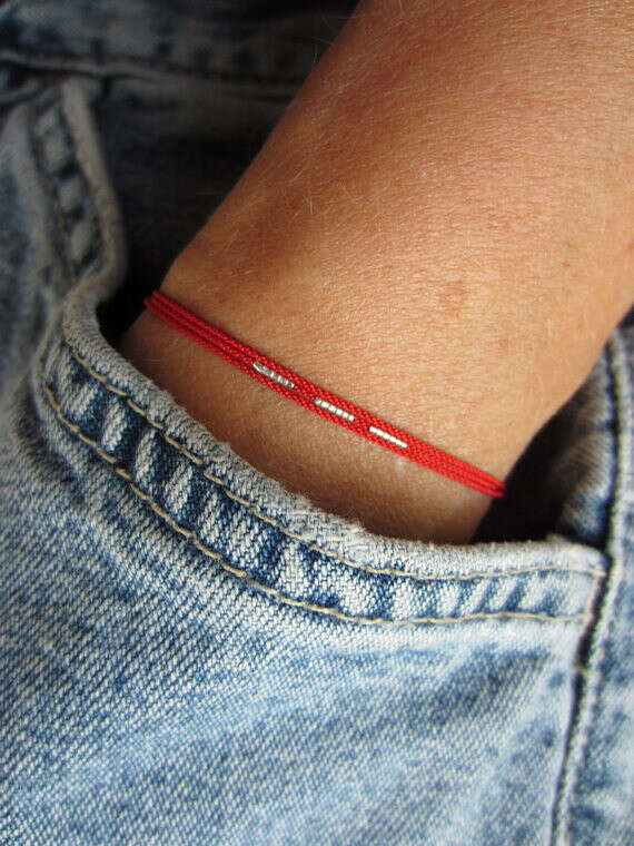 Triple Strand Delicate Red Silk Thread Bracelet with Skinny Hill Tribe Beads
