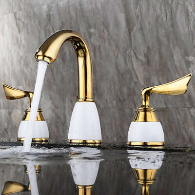 Contemporary Gold Deck Mounted Two Handles Three Holes Bathroom Sink Faucet– FaucetSuperDeal.com