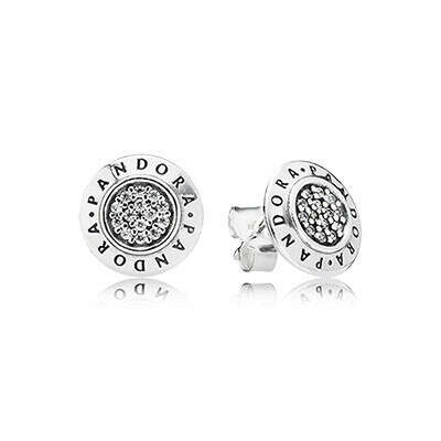 PANDORA | Серьги-пусеты из серебра с логотипом Pandora с кубическим цирконием (паве)