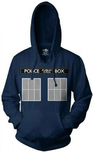 Doctor Who Police Call Box Gray Windows Adult Navy Sweatshirt Hoodie