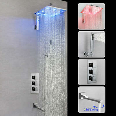 12 inch LED Chrome Wall Mounted Brass Valve Shower Faucet– FaucetSuperDeal.com
