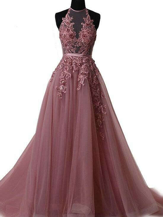 Sexy Prom Dresses Halter Appliques Lace-up Long Prom Dress Sexy Evening Dress JKL550