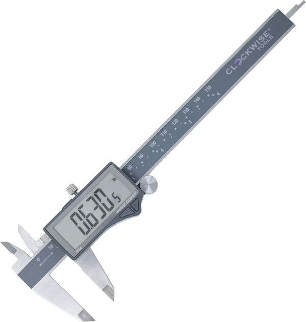 Clockwise Tools DCLR-0605 Quality Electronic Digital Caliper Inch/Metric/Fractions Conversion IP54 Protection 0-6 Inch/150 mm Stainless Steel Body Super Large LCD Screen Auto Off Featured Measuring Tool