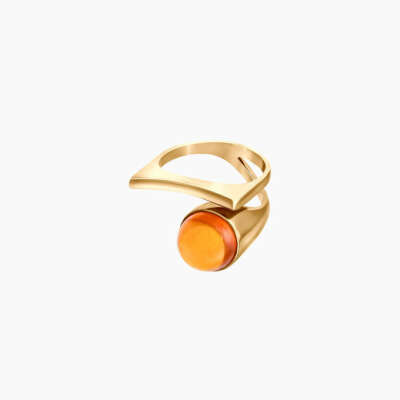 Modernism Gold Plated Silver Ring with Cognac Amber – Leta