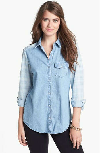 Plaid Detail Chambray Shirt