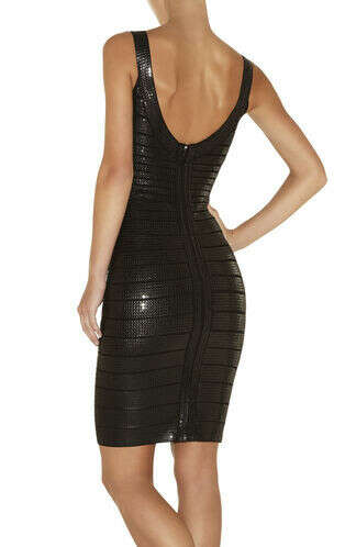 Lilykate Stacked Leather Sequined Dress Herve Leger