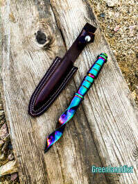 10" Tri Edge Kris Blade Dagger Rainbow Twister Hunting Knife with Leather Sheath Curved