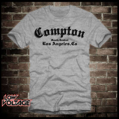 T-Shirt Cotton COMPTON Tee Gangster Rap Grey Marle/Black Los Angeles NWA