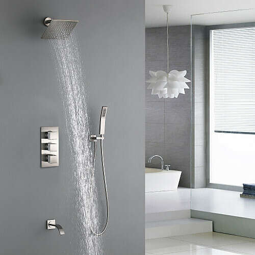 Contemporary Nickel Brushed Wall Installation Brass Valve Shower Faucet– FaucetSuperDeal.com