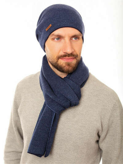 Комплект (шапка;шарф)/шапка мужская/шапка осень зима/шарф вязаный, FOMAS