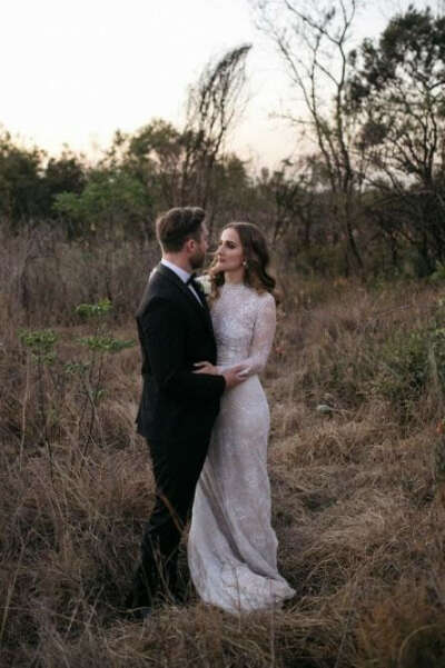 Mermaid Jewel Long Sleeves Lace Wedding Dress with Pearls PFW0341