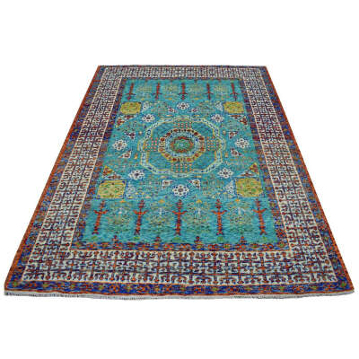 GREEN MAMLUK DESIGN COLORFUL AFGHAN BALUCH HAND KNOTTED PURE WOOL ORIENTAL RUG