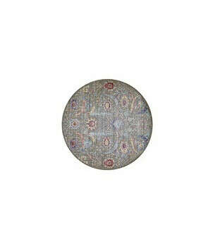 9&#039;10"x9&#039;10" Round Sickle Leaf Design Silk With Textured Wool Hand Knotted Oriental Rug