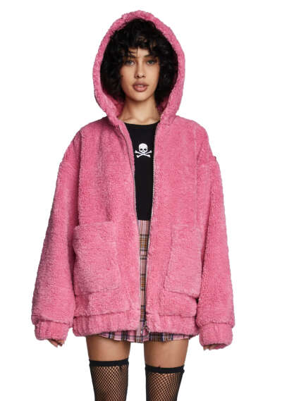 Oversized Teddy Coat - Pink
