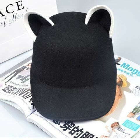 Black Kawaii Cat Ear Cap