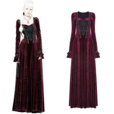 Gothic Velvet Dress - Wine Red