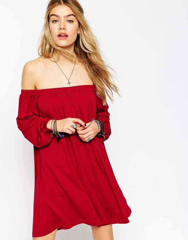 ASOS Swing Dress with Off Shoulder Gypsy Detail