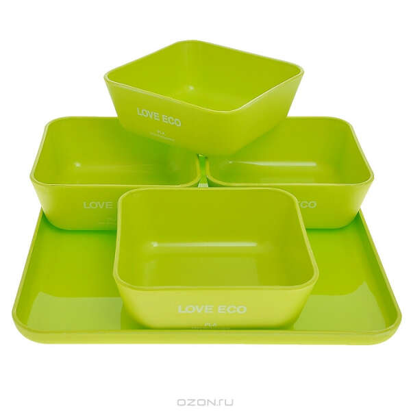 Набор эко-посуды "Green & White", цвет: зеленый, 5 предметов