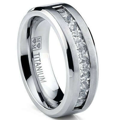 Men&#039;s Titanium Engagement Ring with 9 large Princess Cut CZ Online