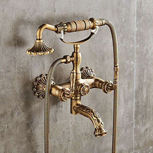 Antique Copper Centerset Widespread Shower Faucet - FaucetSuperDeal.com