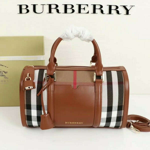 Burberry Medium Vintage Check and Leather Pillow Bag In Brown