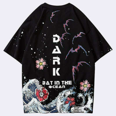Dark Great Wave Off Kanagawa T-Shirt Size L